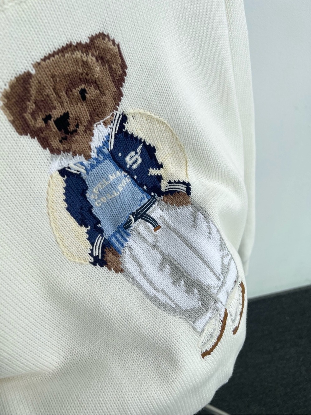 Polo by Ralph Lauren White Crewneck Sweater with Bear Graphic - Picture 3 of 7